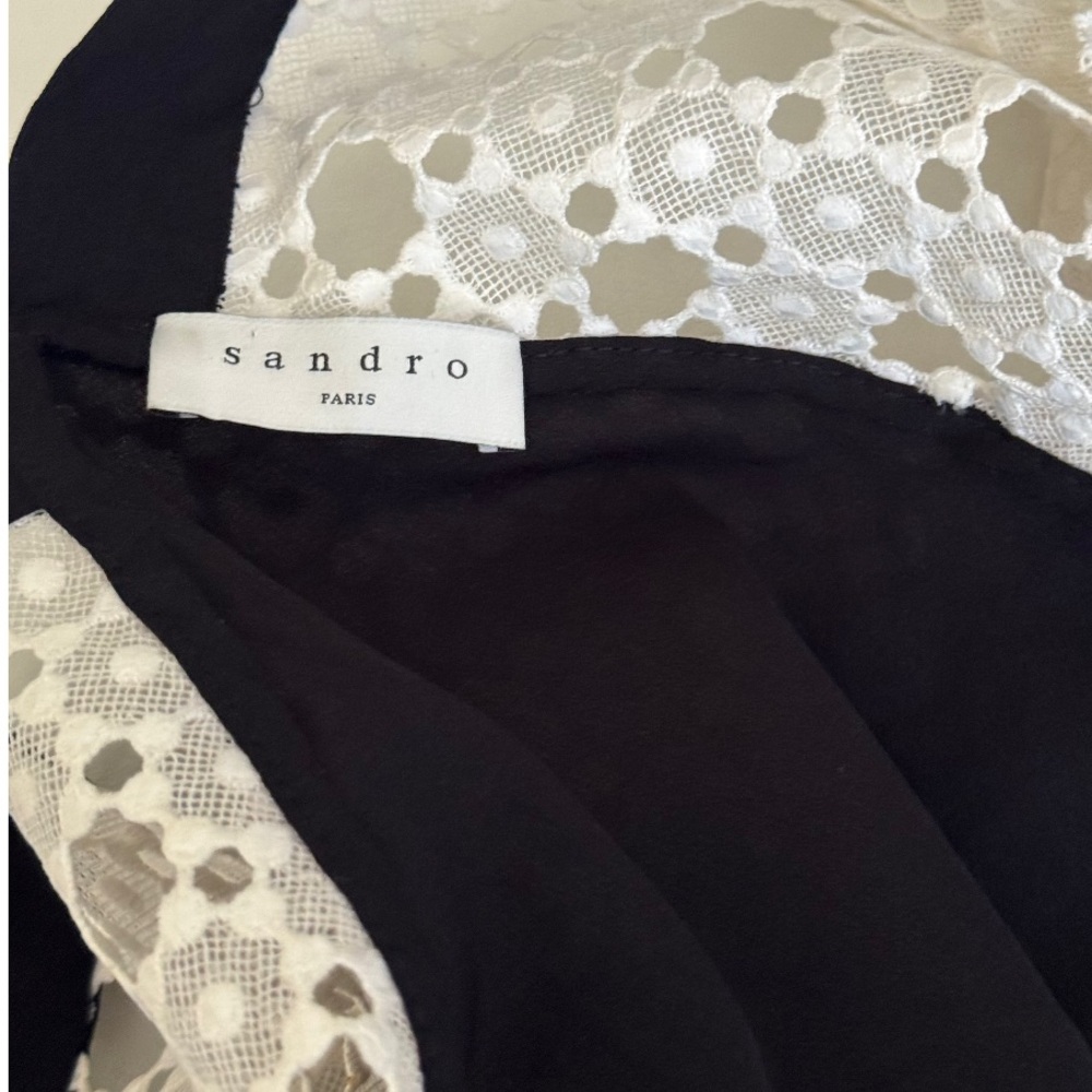 Sandro Black Plunging Neckline Lace Inset Midi
Dress Black/White Size 38 US 6 - Picture 14 of 16